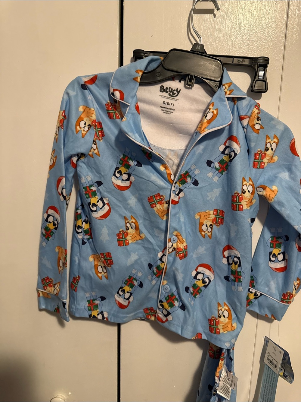 Blue Kids Button-Down Pajama Top with Holiday Character Print - Bluey